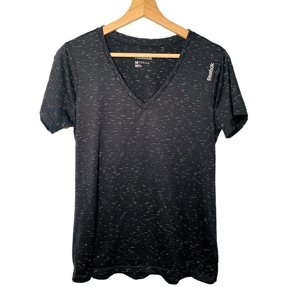 Reebok Black & White Fleck V-Neck Shirt Size M